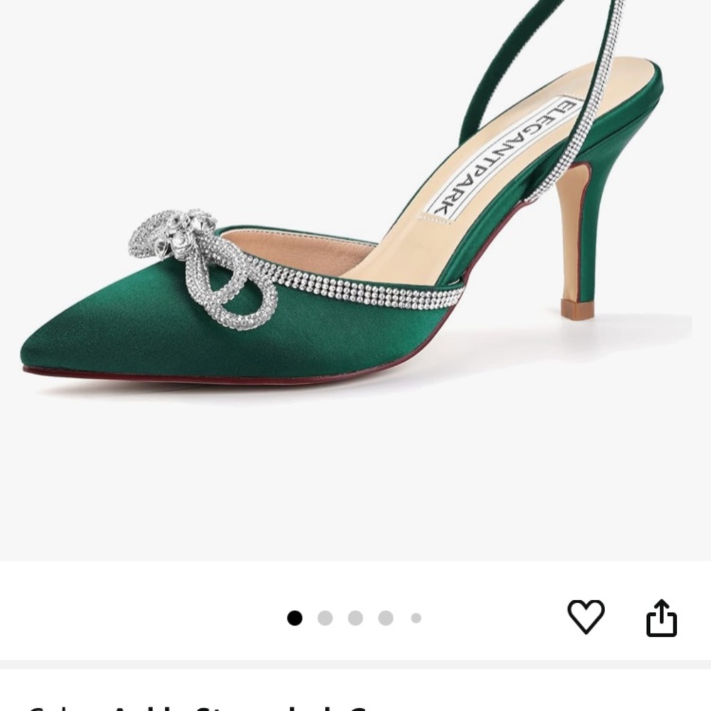 Green Women's Heels with Rhinestone Bow